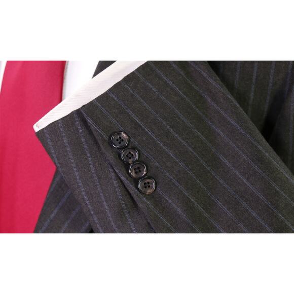 Hickey Freeman Brown Sky Blue Pinstripes Wool Cashmere 2-Btn Suit Madison 42R - Picture 6 of 9